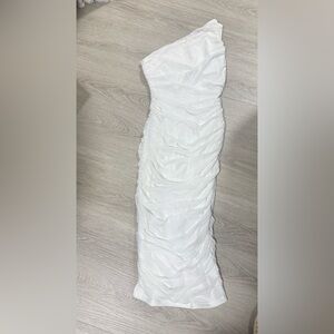 Elegant White Ruched Dress